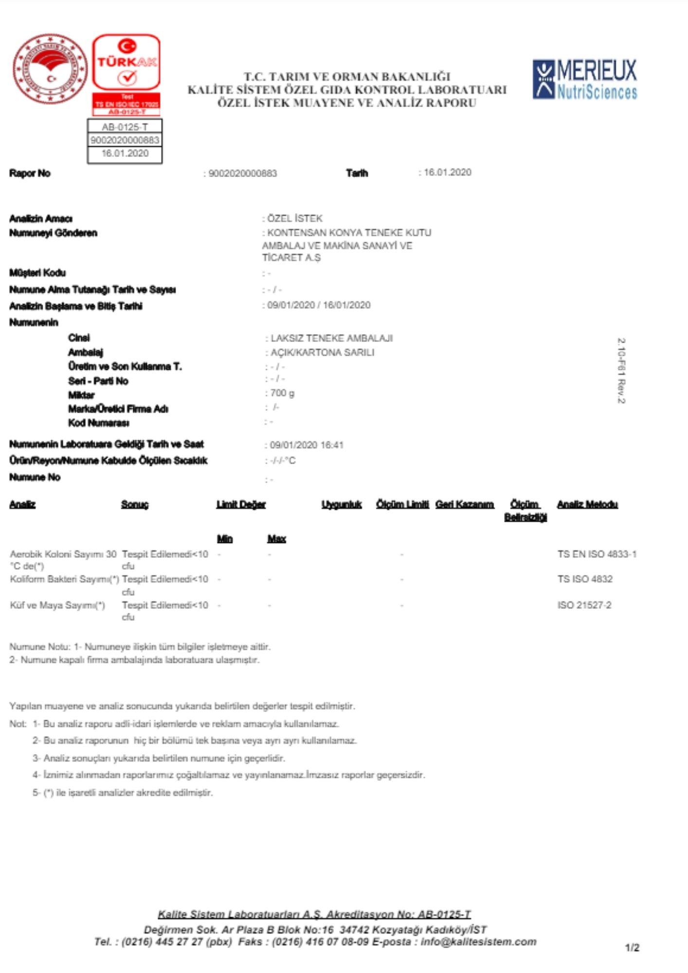 MICROBIOLOGY REPORT (UNLACQUERED PRODUCT)