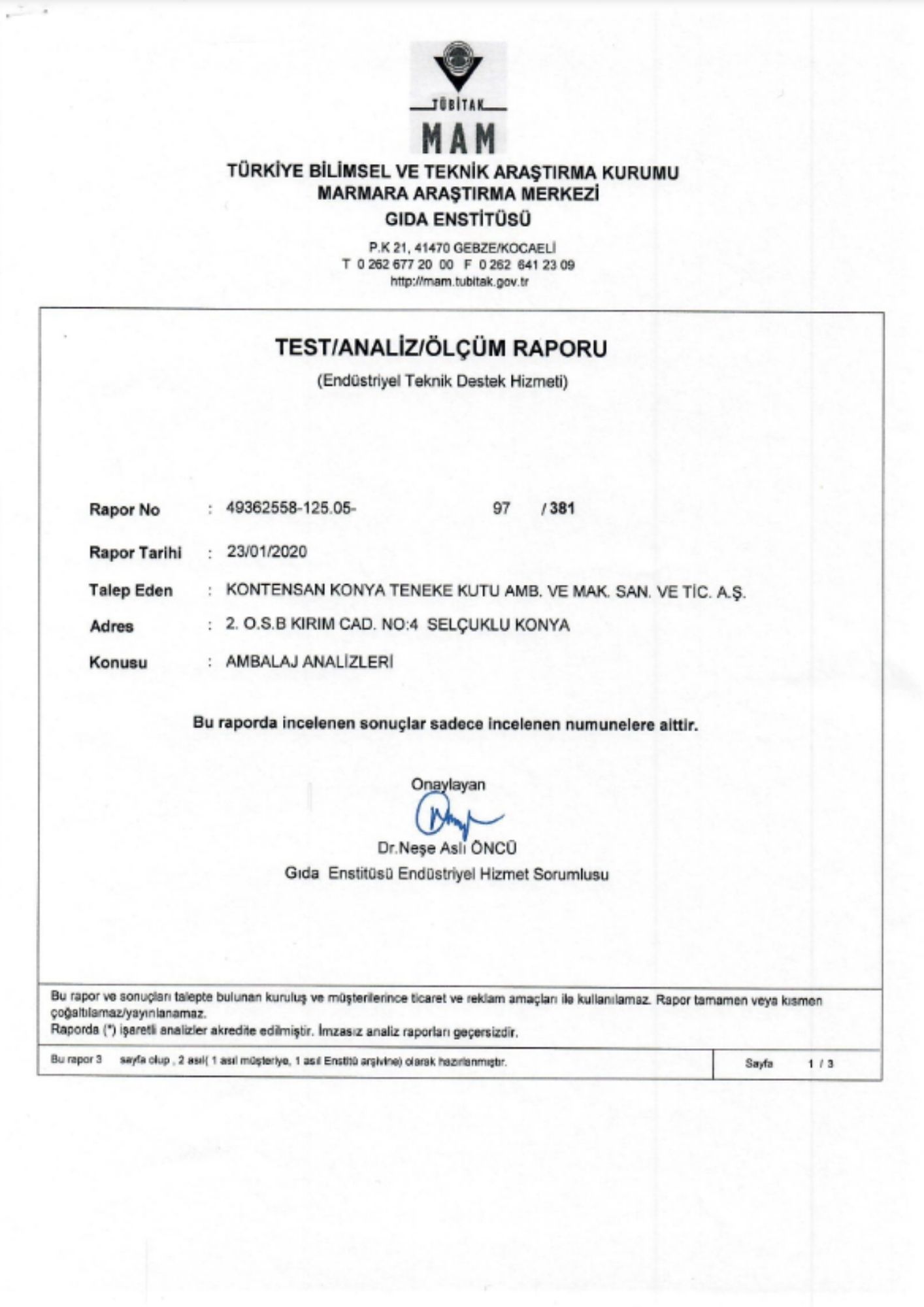 TIN LACQUER ANALYSIS REPORT