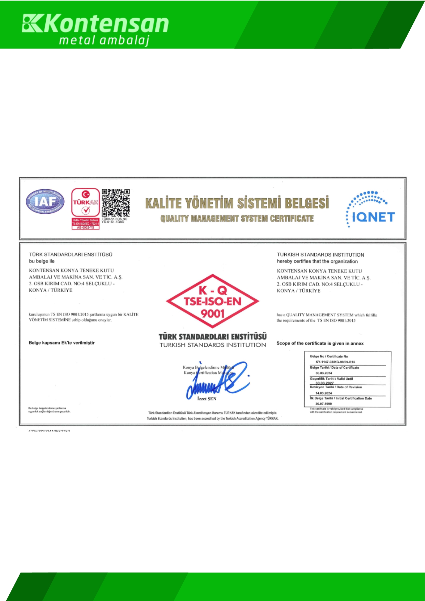 Quality Management System Certificate