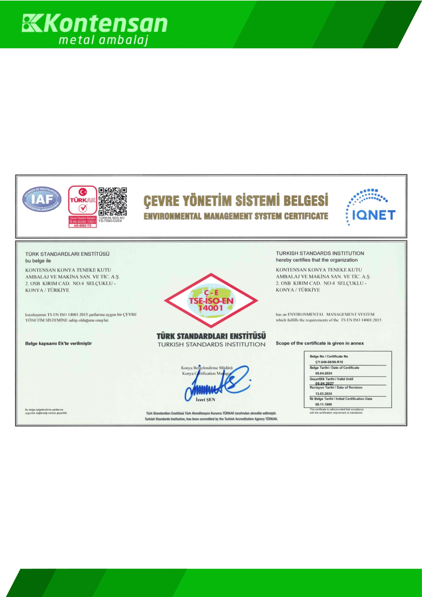 Environmental Management System Certificate