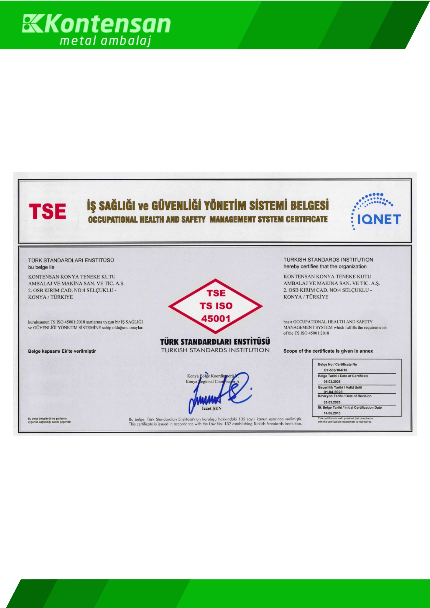 Occupational Health and Safety Management System Certificate