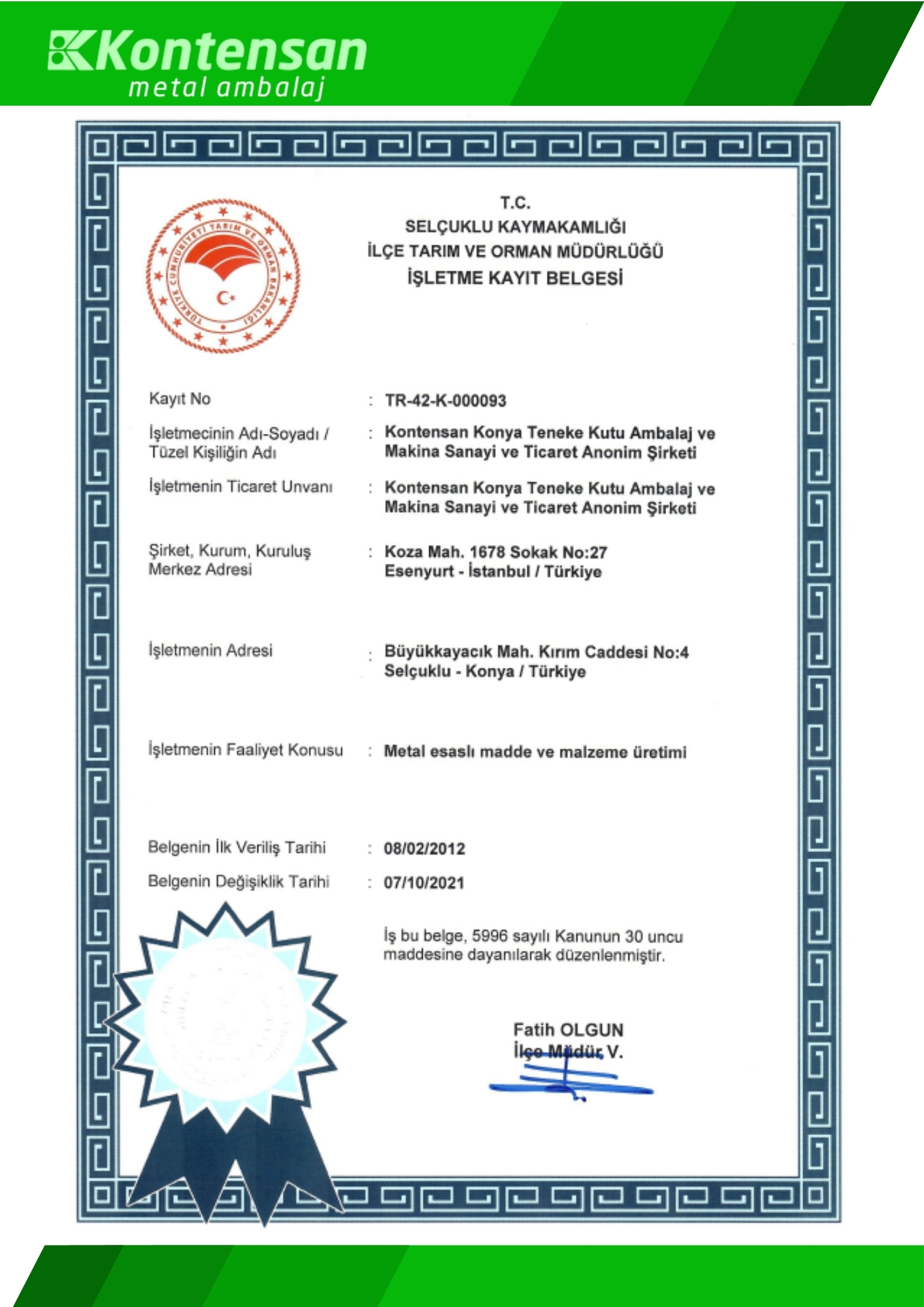 Registration Certificate